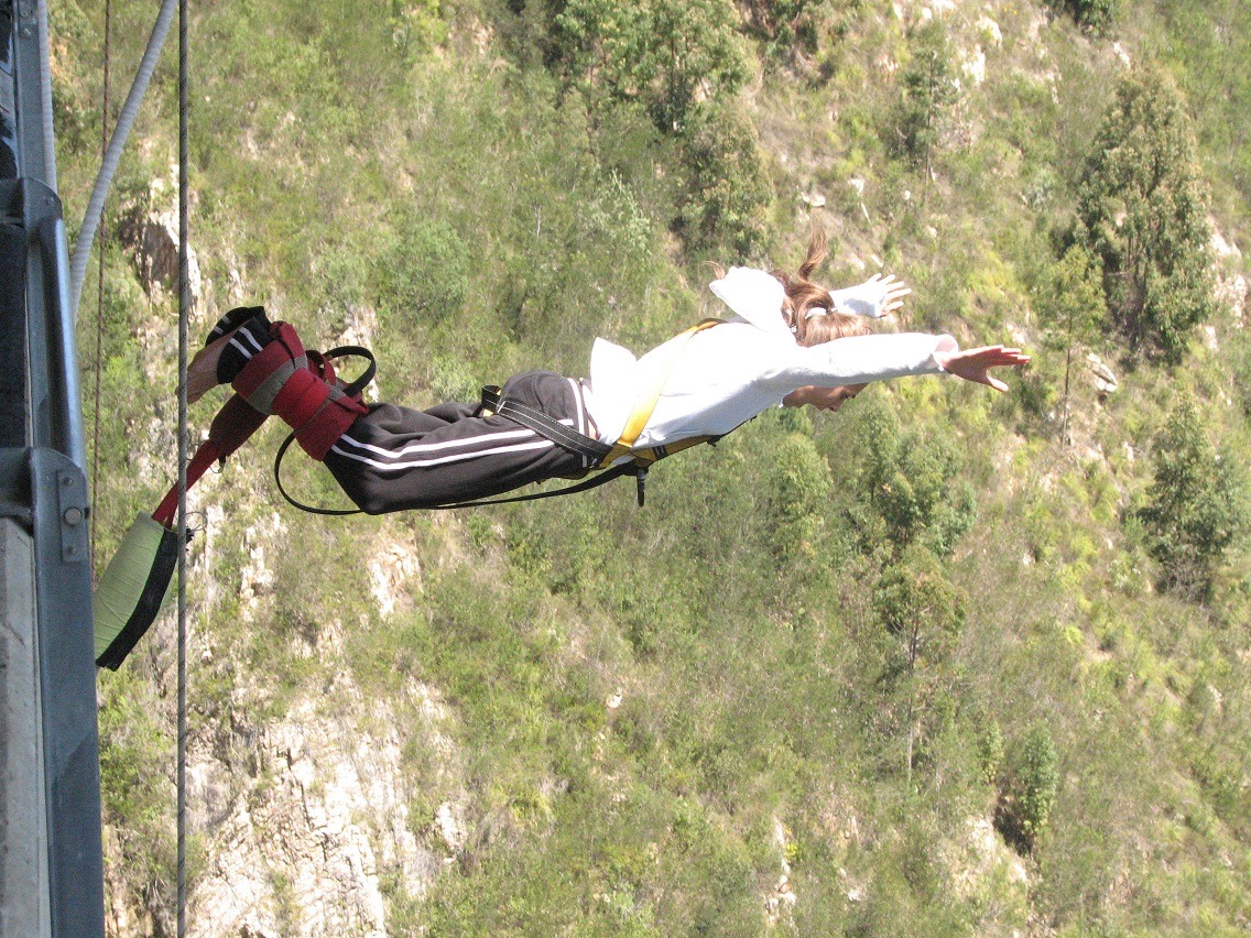 jumping from Bloukran's Bungy Jump