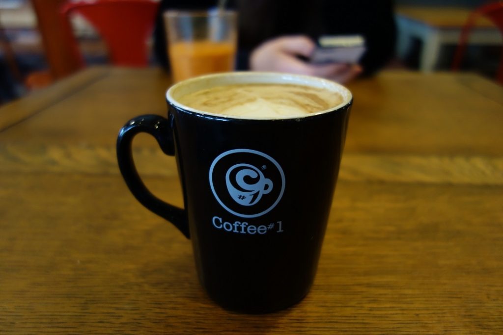 Mug of latte at Coffee 1