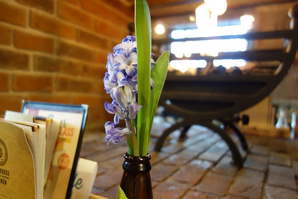flower in front of fire at The Brewhouse and Kitchen