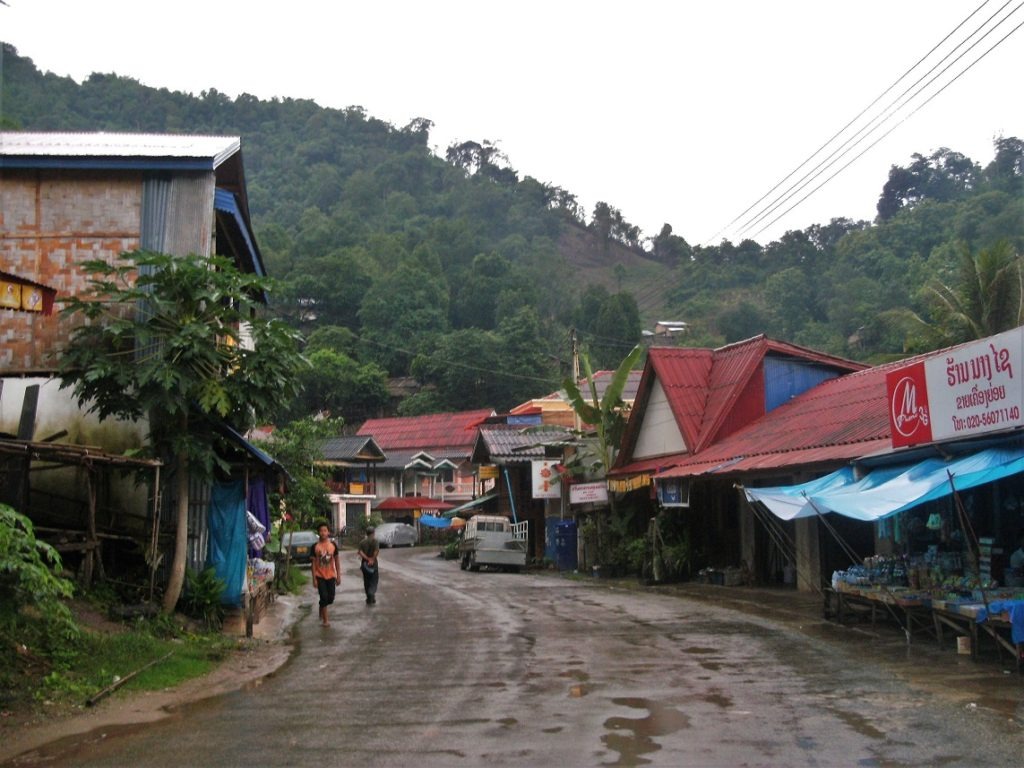 pakbeng town in rain, laos