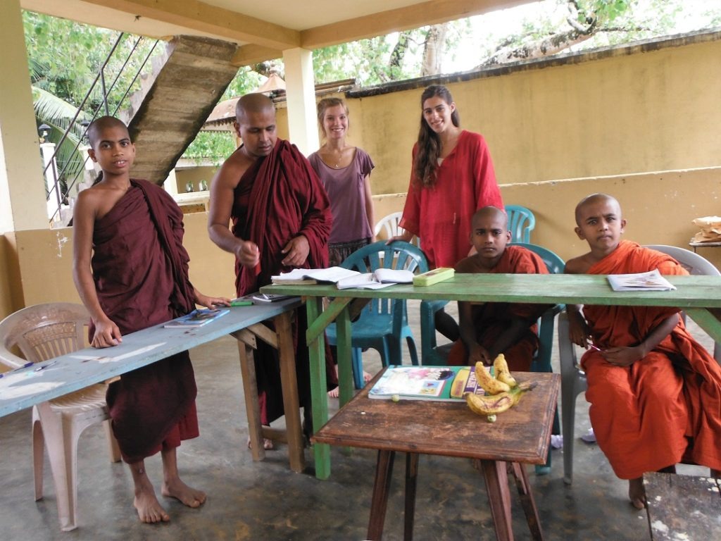 with Buddhist monks at school