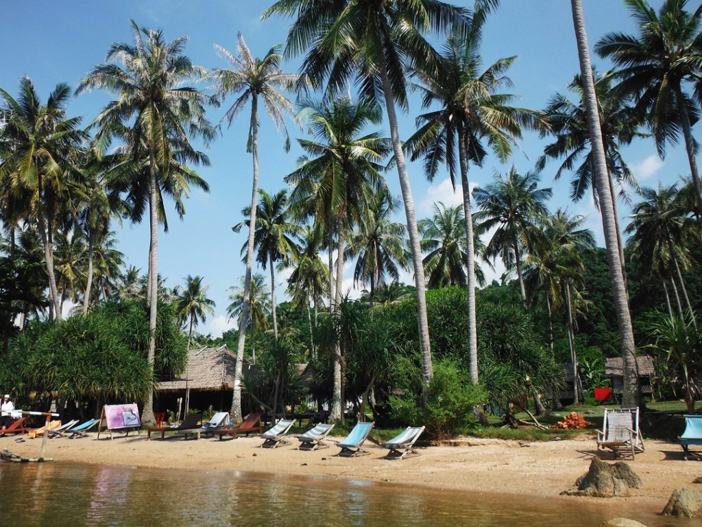 deck chairs and palm trees, Cambodia's Rabbit Island