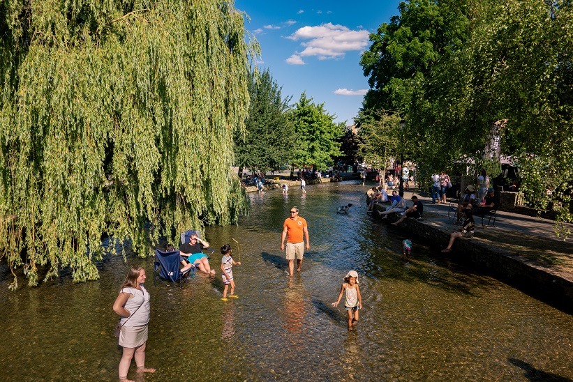 people in stream, Bourton on the Water