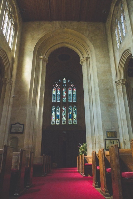 inside church in Cotswolds (glass windows)