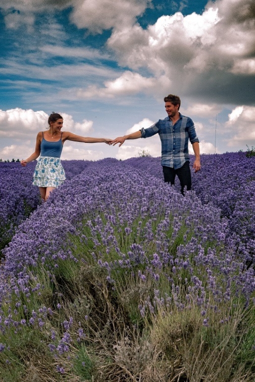running through lavender fields