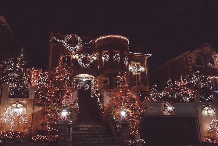 Christmas lights on big house