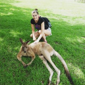 posing with a kangaroo