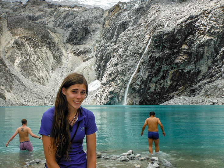 ice blue glacier, Laguna 69 trek, Peru