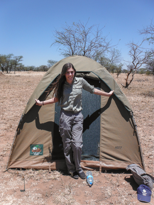 Standing by the tent, Tanzania safari