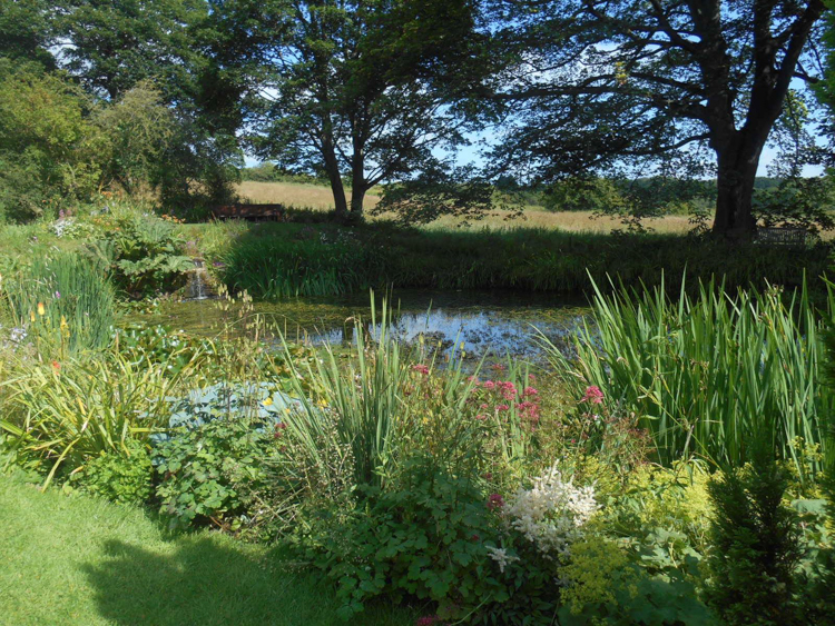 Gardens and pond at Crook Hall