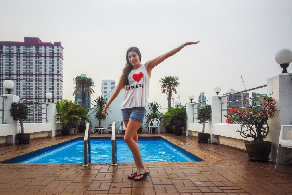 standing at a rooftop pool, Bangkok