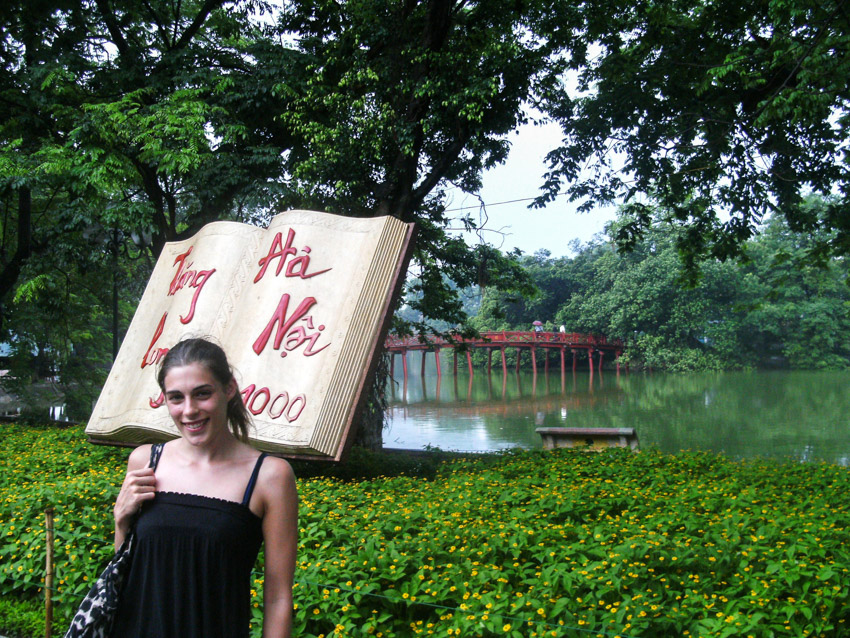posing by lake in Hanoi