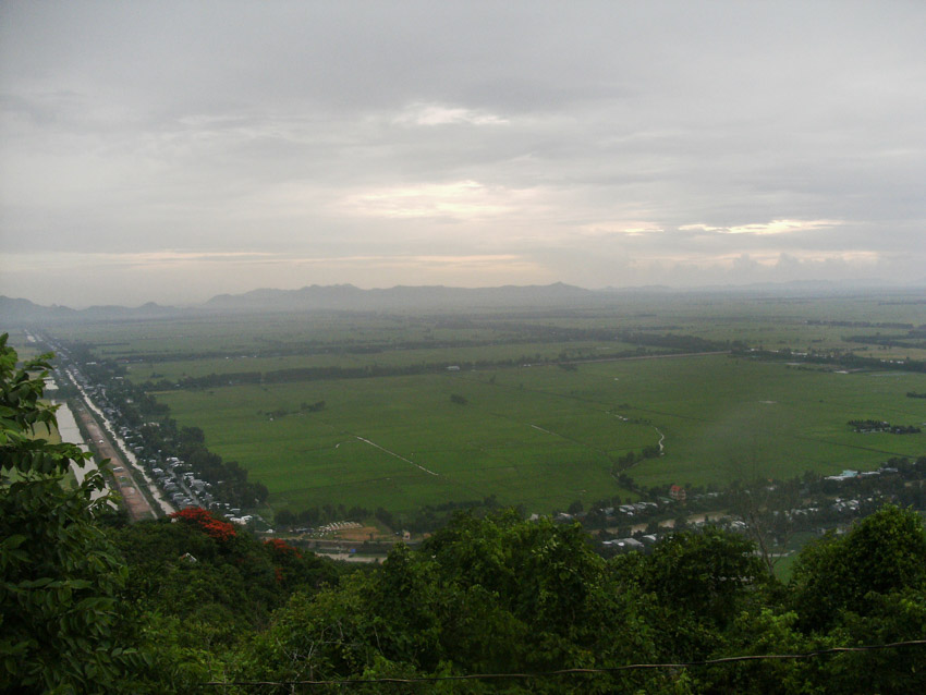 View of green fields from Sam Mountain
