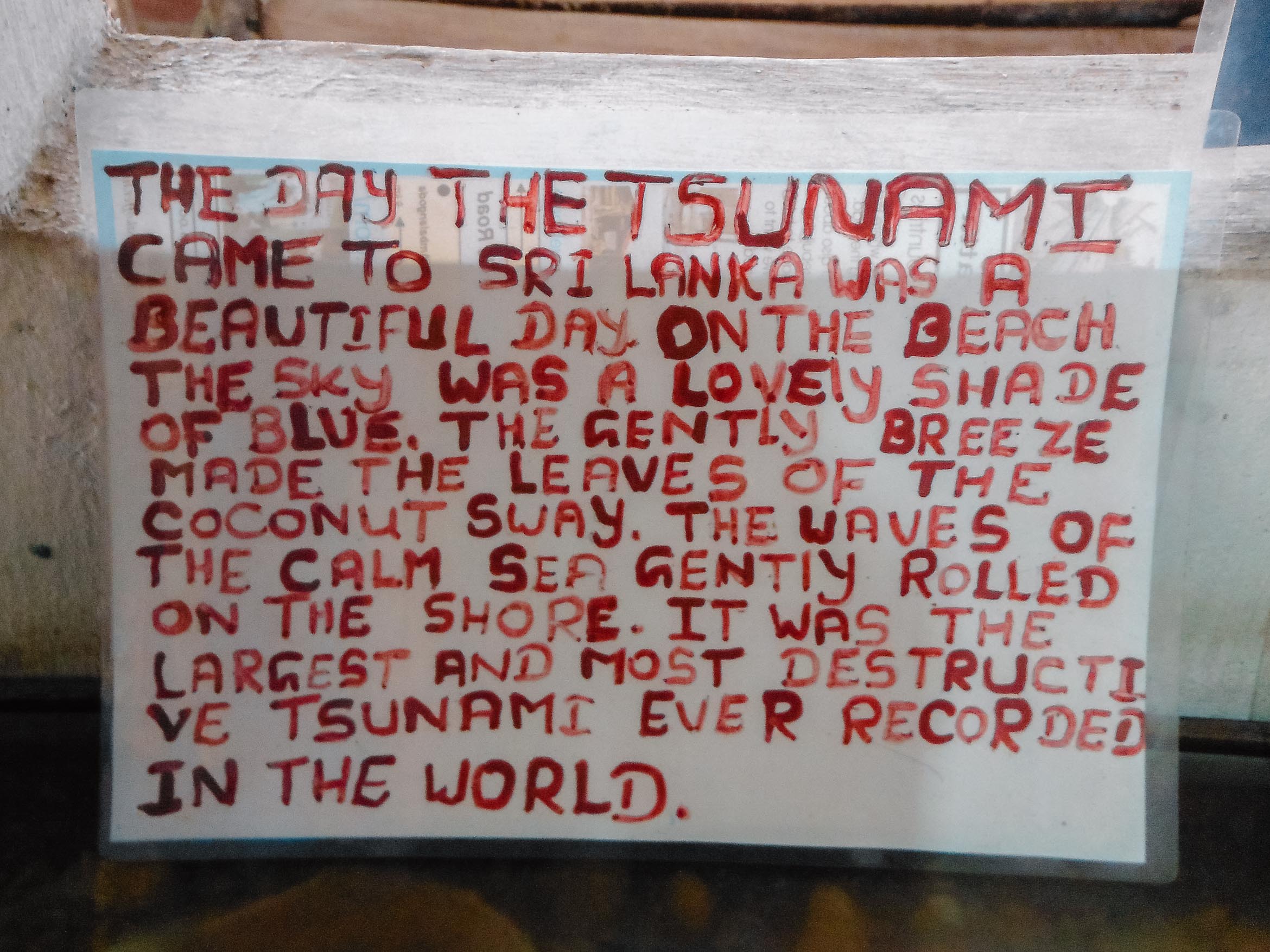 handwritten words from tsuanami museum