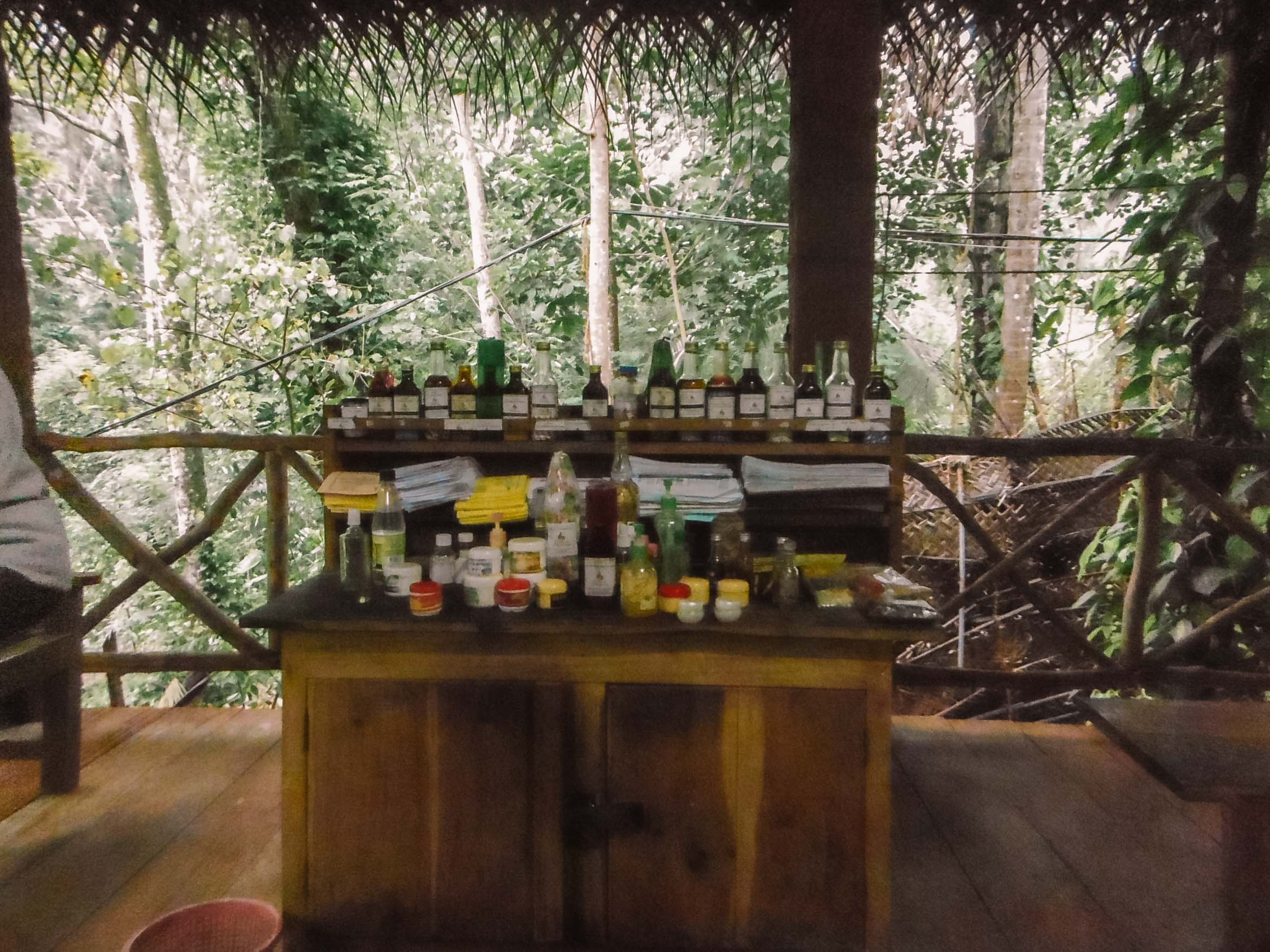 medicines on display in the rainforest planation