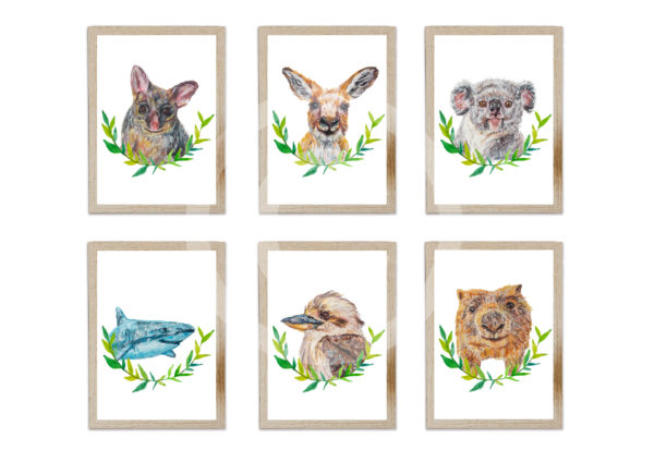 6 set aussie animal paintings
