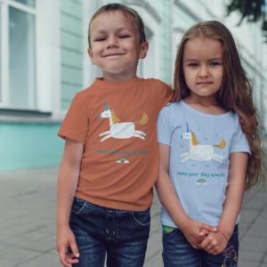 boy and girl in unicorn tshirts