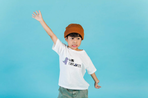 boy wearing mini explorer t shirt