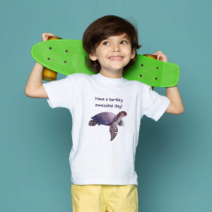 boy wearing turtle tshirt