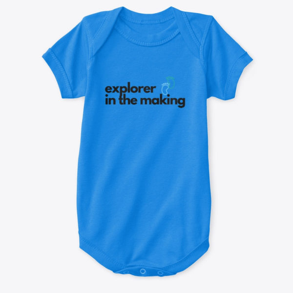explorer in the making baby onesie blue