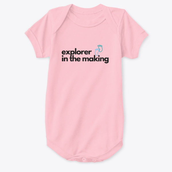 explorer in the making baby onesie pink