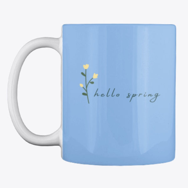 hello spring mug blue