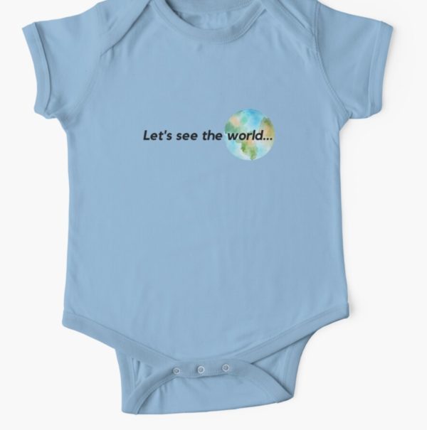 lets see the world baby onesie blue