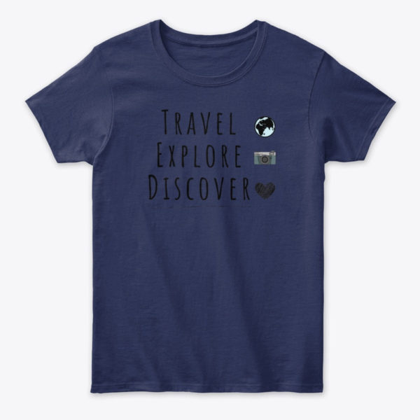 travel, explore, discover tee dark blue