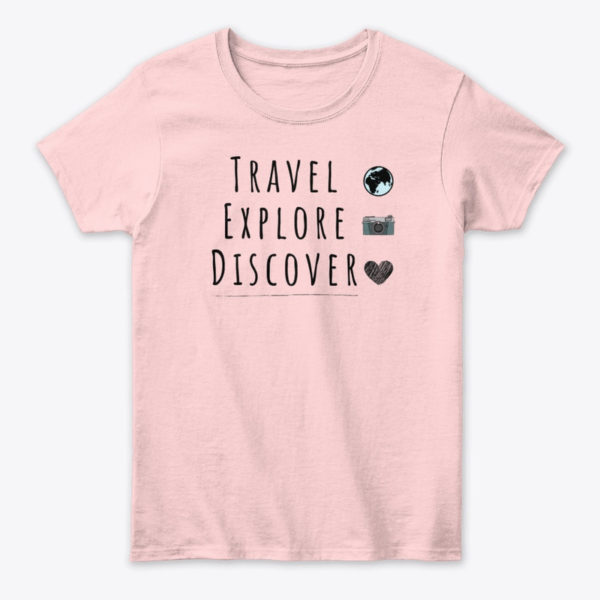 travel, explore, discover tee pink
