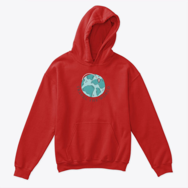 travel the world kids hoodie red