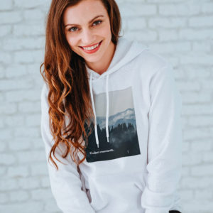 woman wearing honest explorer hoody design
