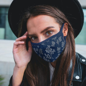 woman wearing navy face mask