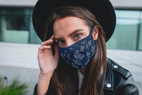 woman wearing navy face mask