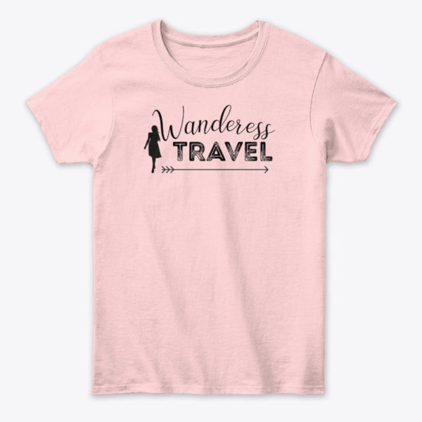 wanderess female travel t shirt pink