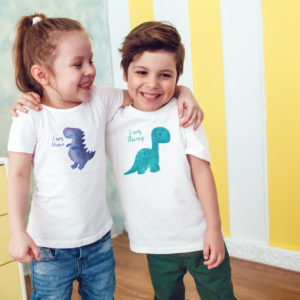 kids wearing dinosaur tshirt